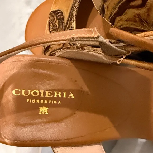 Tan Floral Women's Sandals Cuoieria Fiorentina size 38 - Picture 2 of 5